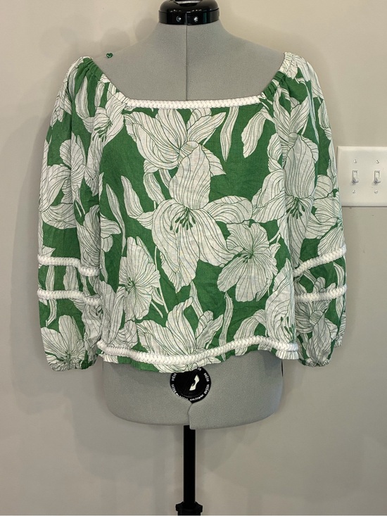 Tahari Tops - Tahari Green and White Floral Peasant Tunic